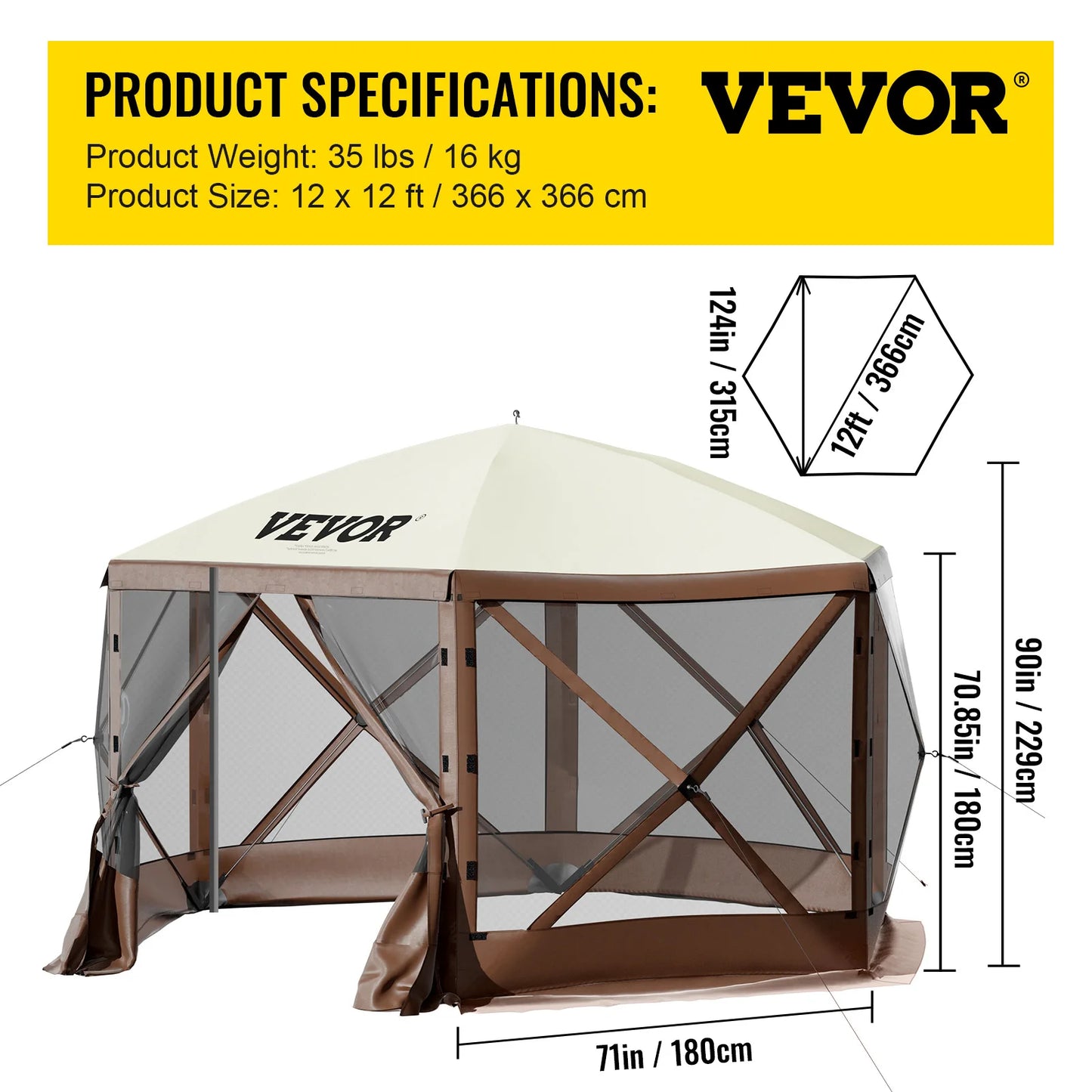 SucceBuy Pop Up Camping Gazebo 12x12 10x10 Sun Shade Tent