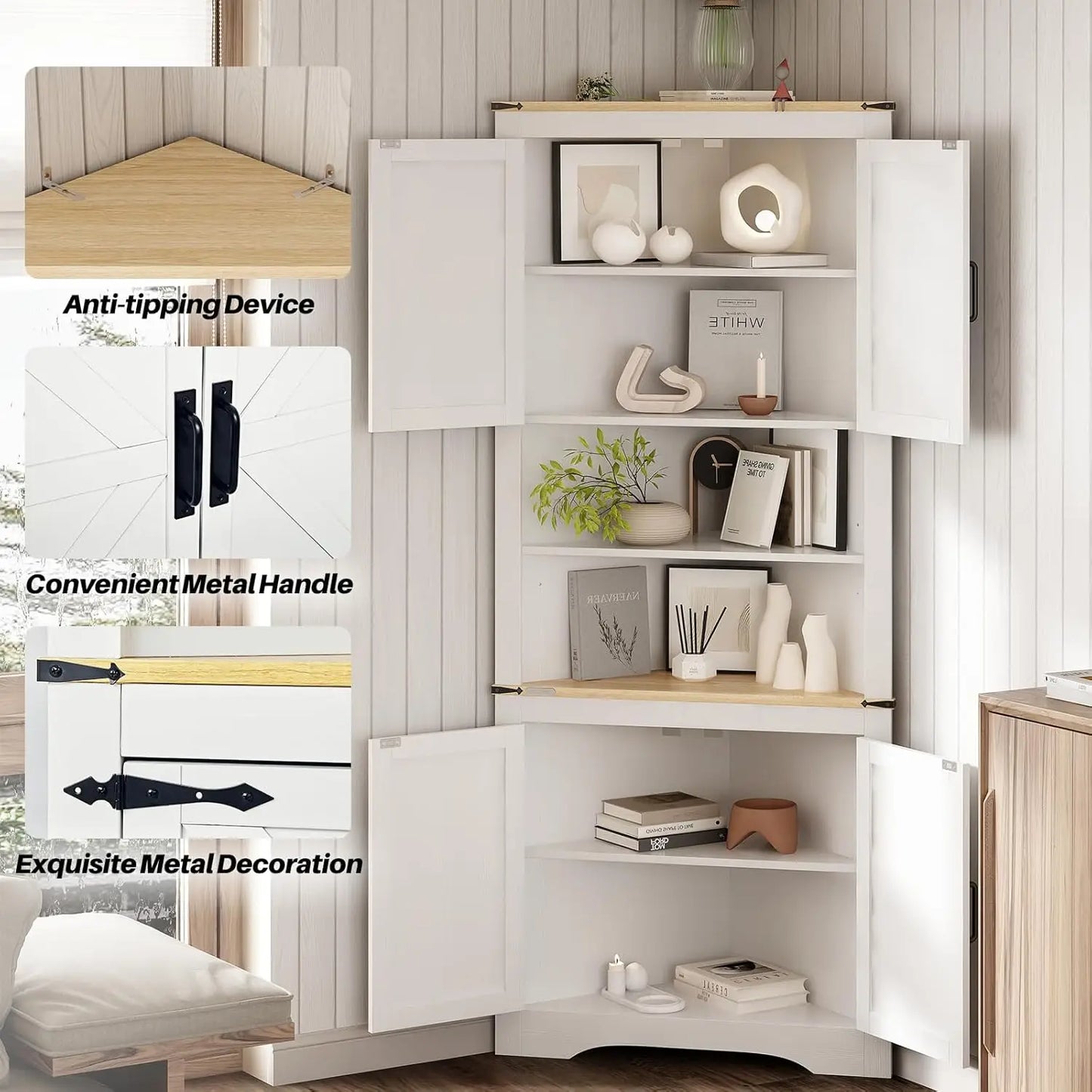 Redlife Farmhouse Corner Cabinet With Barn Door And Shelves