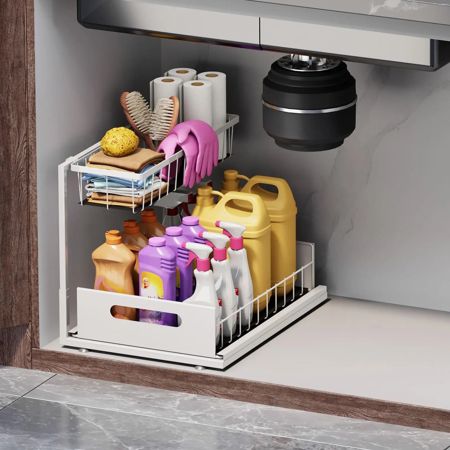 Under Sink Organizers And Storage 2 Tier Slide Out Metal Cabinet