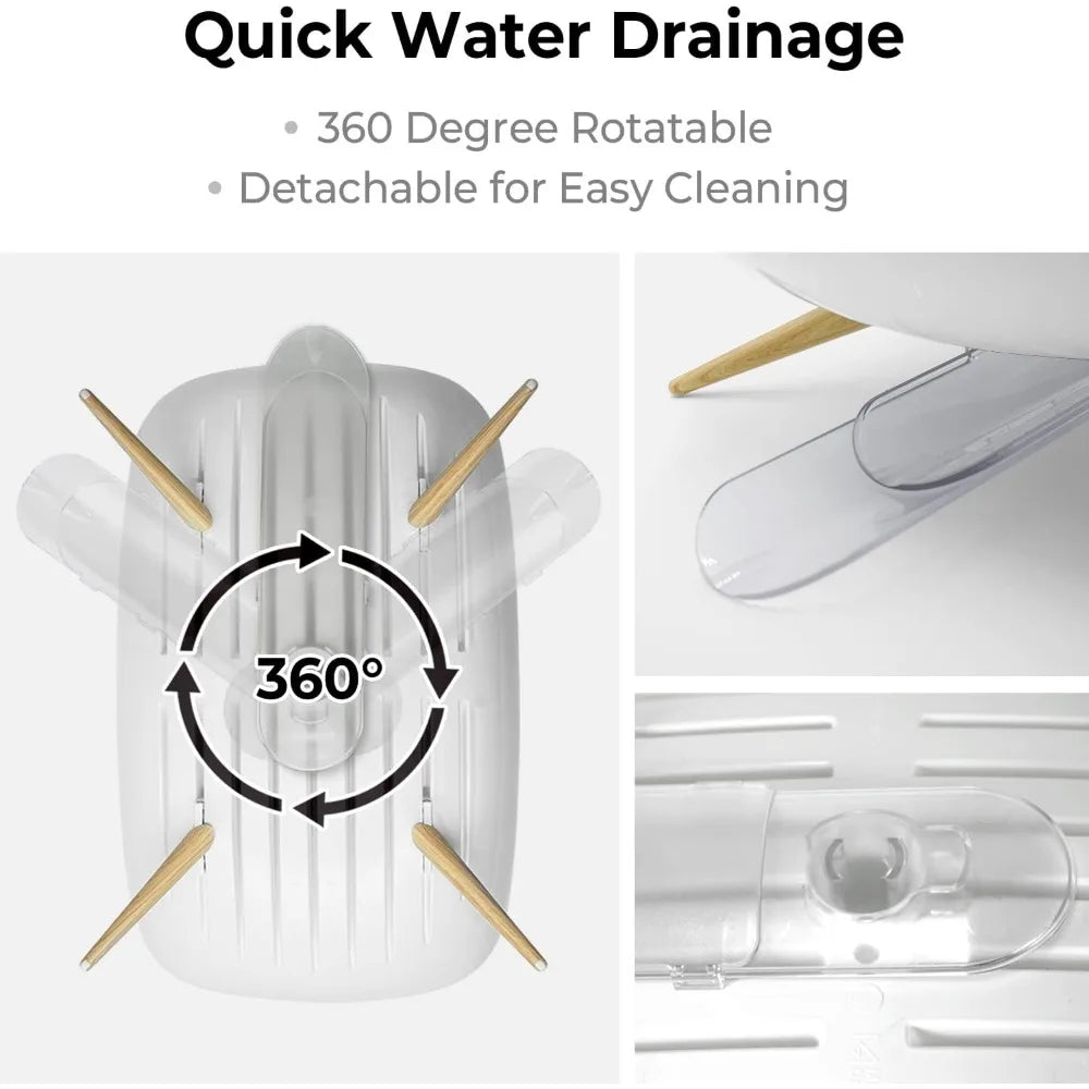 Dish Drying Rack with Swivel Spout for Kitchen Counter Durable and Rustproof White