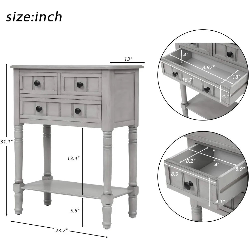 Slim Antique Entry Console Table with Drawers and Shelf