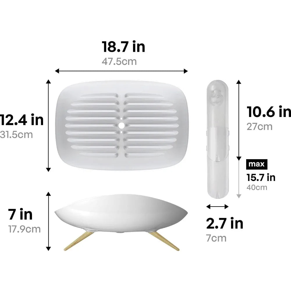 Dish Drying Rack with Swivel Spout for Kitchen Counter Durable and Rustproof White