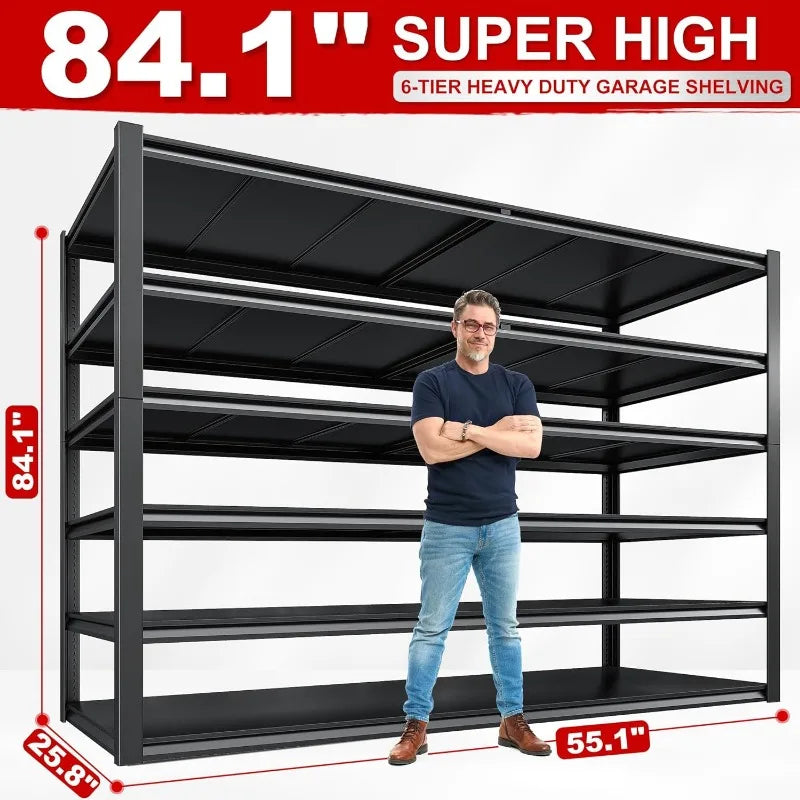 Garage Shelving Heavy Duty Shelving Unit Load 3500LBS Adjustable 6-Tier Metal Shelves