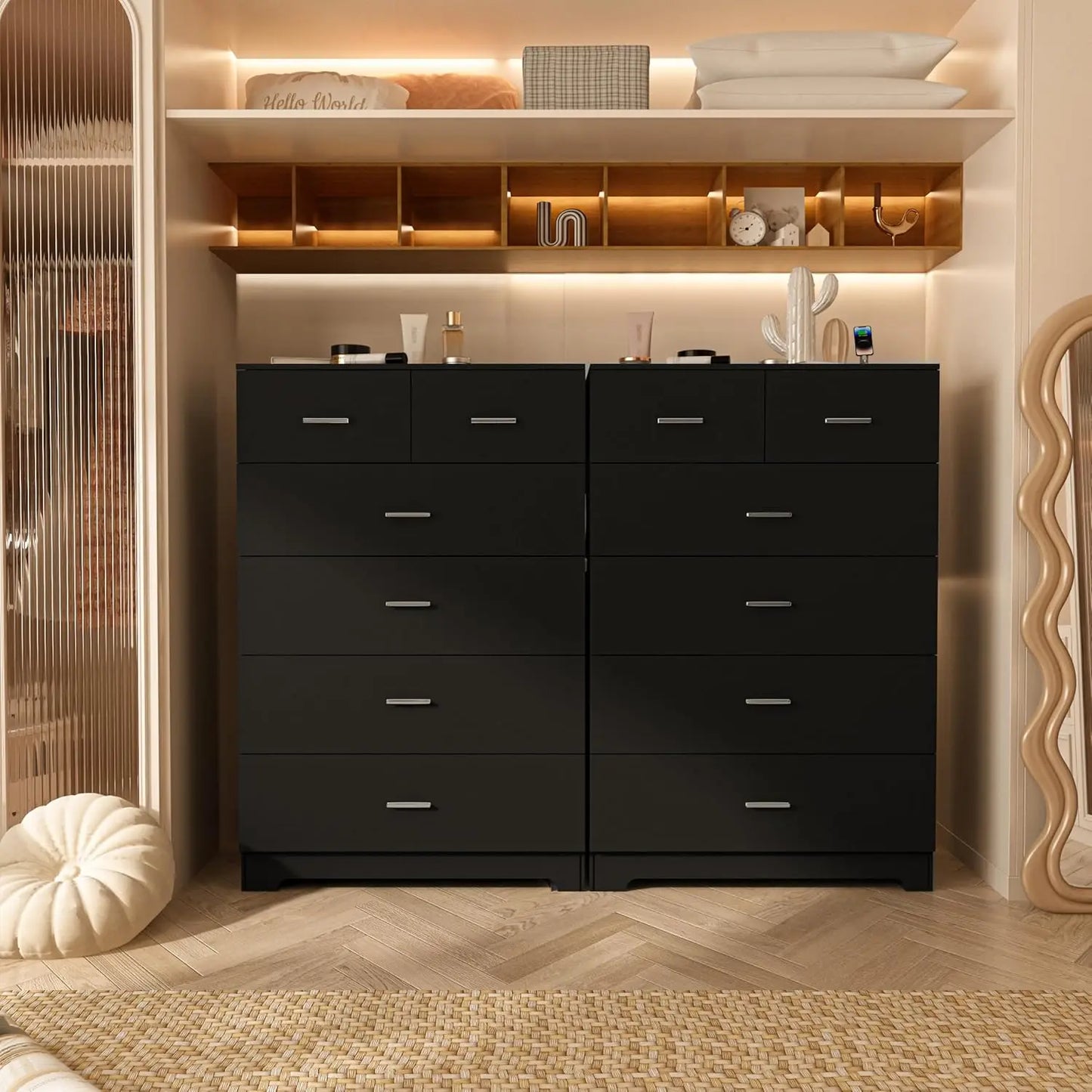 Dresser with Power Outlets Wooden 6 Drawer Dresser Black