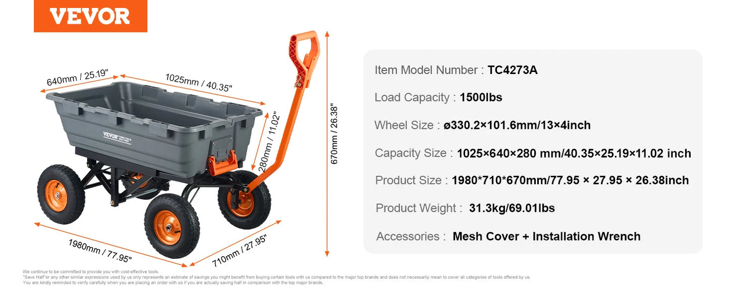 SucceBuy Poly Garden Dump Cart Steel Frame 2 In 1 Handle