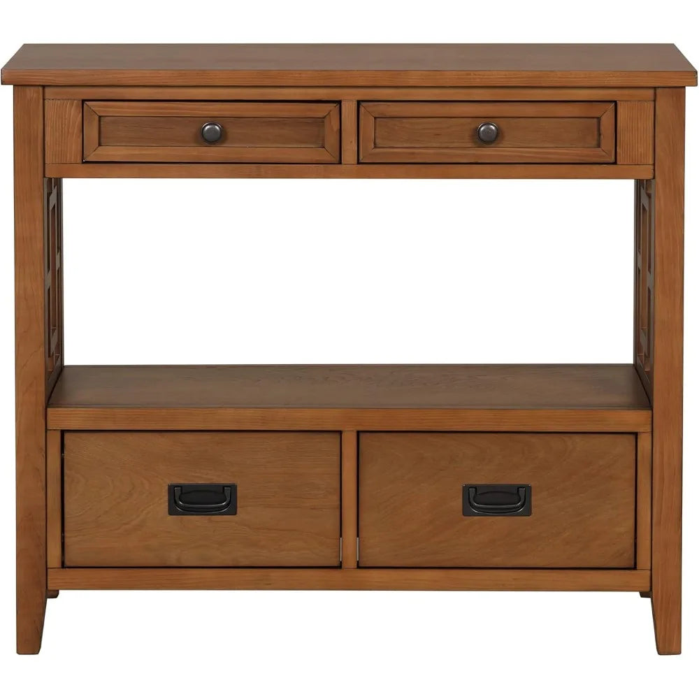 Farmhouse Entry Console Table Storage Drawers Open Shelf