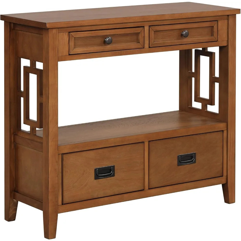 Farmhouse Entry Console Table Storage Drawers Open Shelf