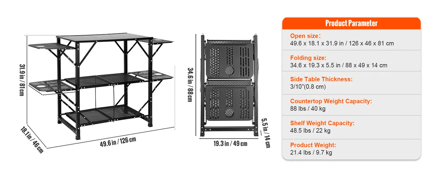 SucceBuy Camping Kitchen Table with Sink Aluminum Folding Portable Outdoor Cook Station, for Picnic BBQ Beach Traveling