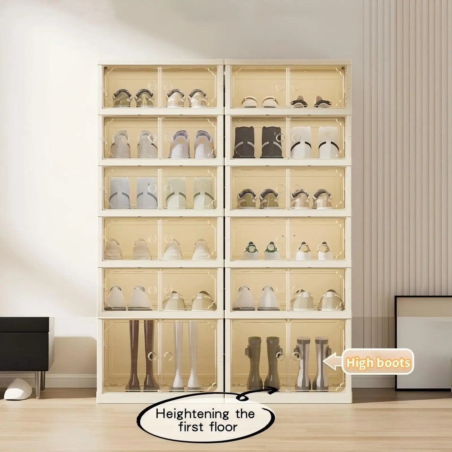 Widening Shoe Cabinet Transparent Heightening Shoes Box 12-grid