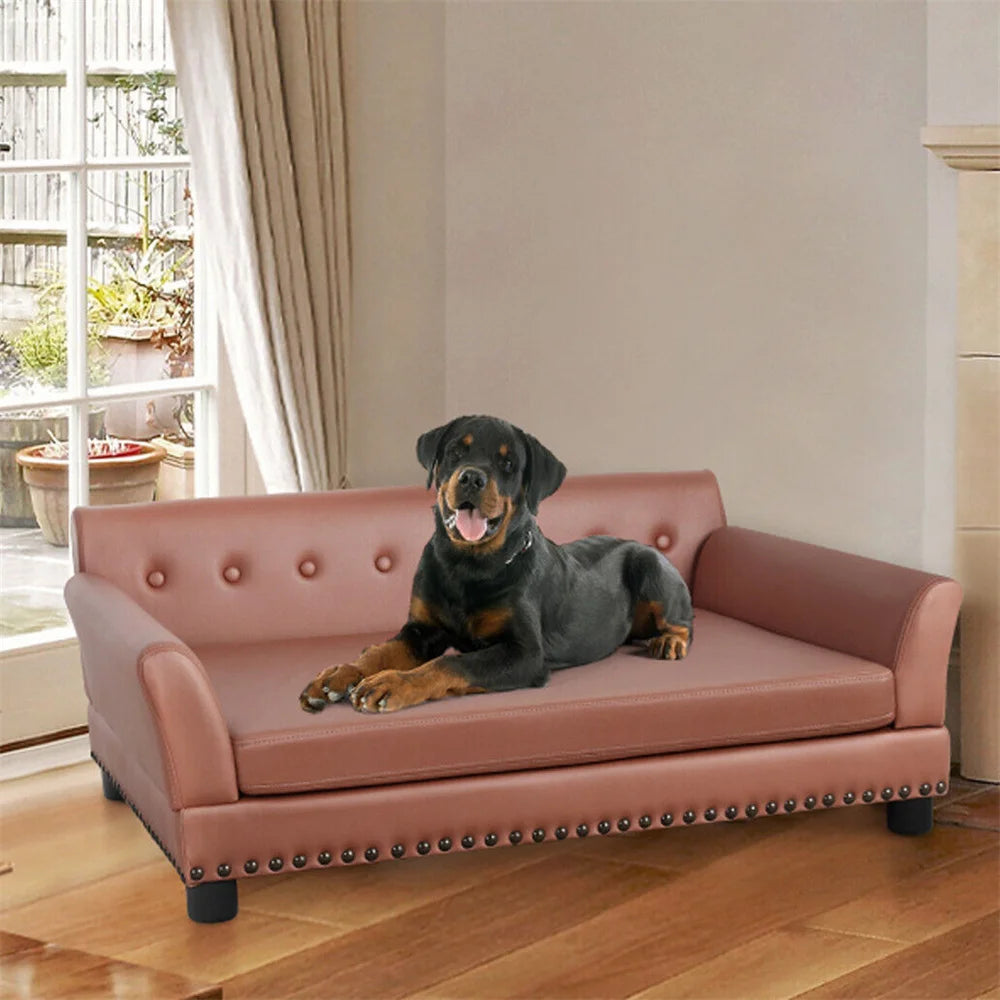 Large Elevated PU Leather Dog Bed With Removable Cushion