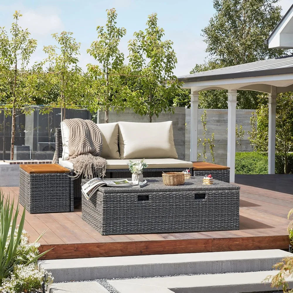 Outdoor Daybed Set Multifunctional Patio Day Bed Rattan
