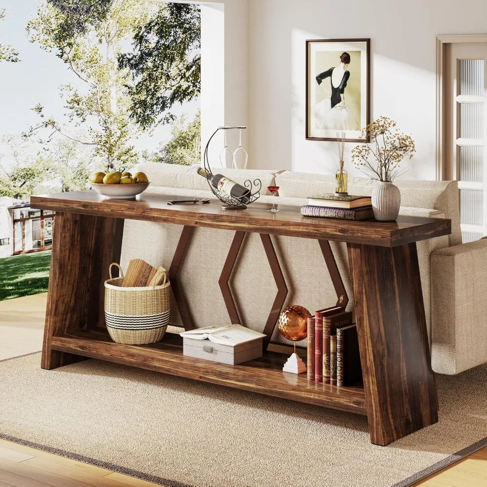 70.86-Inch Farmhouse Console Table with 2-Tier Storage