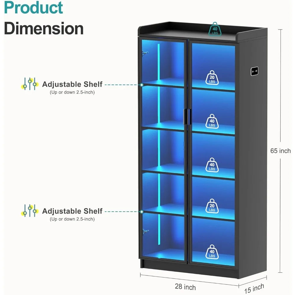 5 Tier LED Bookcase Display Cabinet 65 Inch Living Room