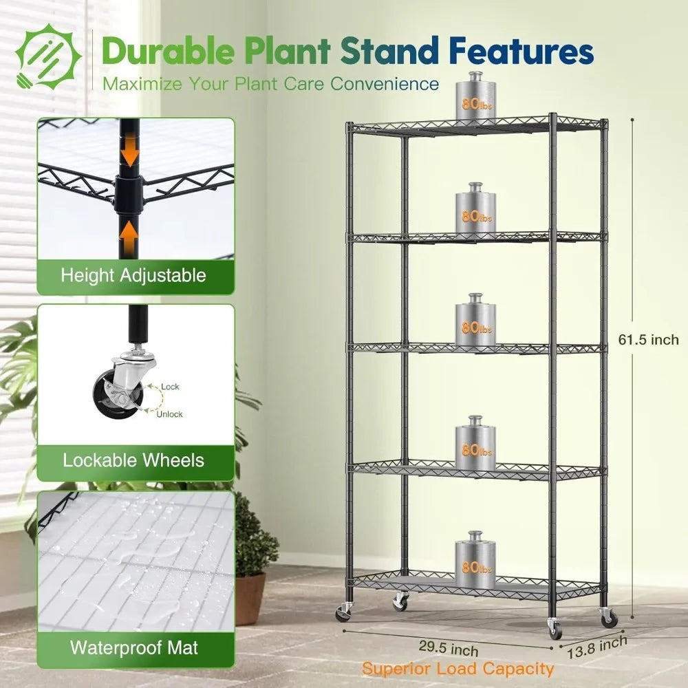 Five Tier Adjustable LED Grow Light Plant Stand 4x30W 5000K