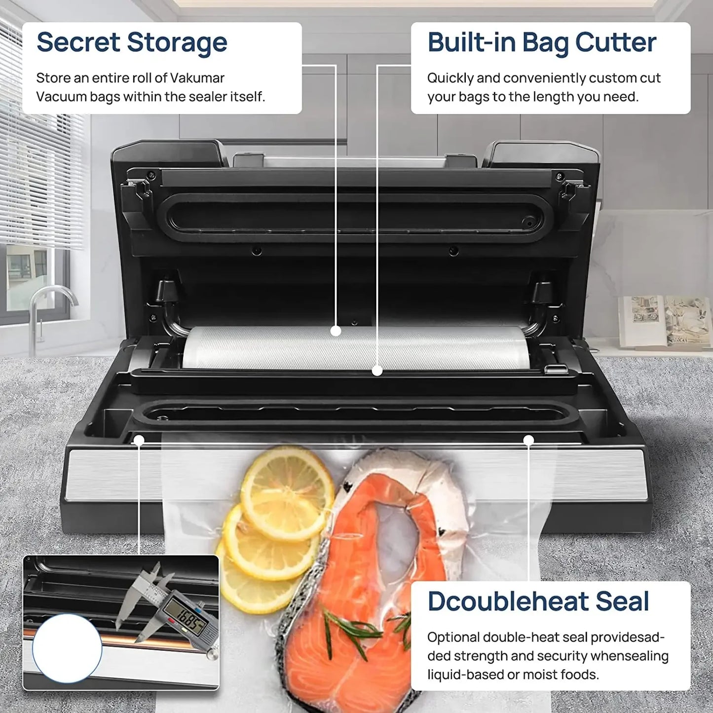 Vakumar VH5186 Kitchen Automatic Commercial Food Vacuum Sealer Packaging Machine Include 2 Rolls