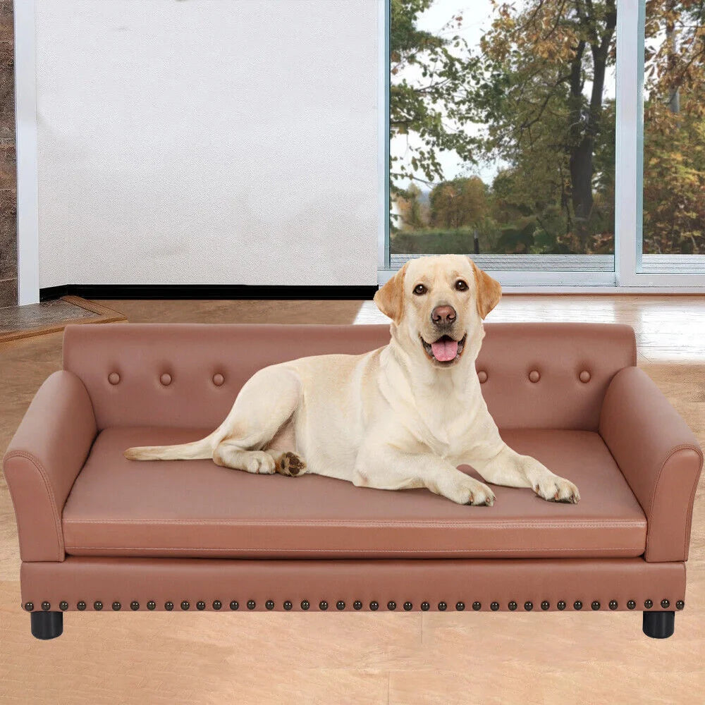 Large Elevated PU Leather Dog Bed With Removable Cushion
