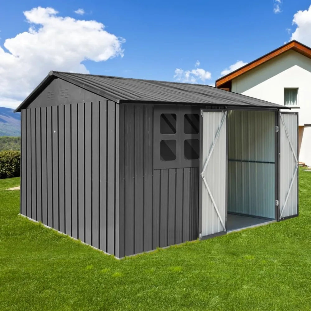 6 X 8 Ft Metal Garden Sheds With Lockable Doors Grey
