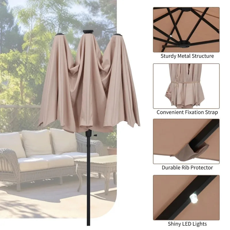 13 Ft Solar LED Patio Umbrella with 36 Solar Powered Lights
