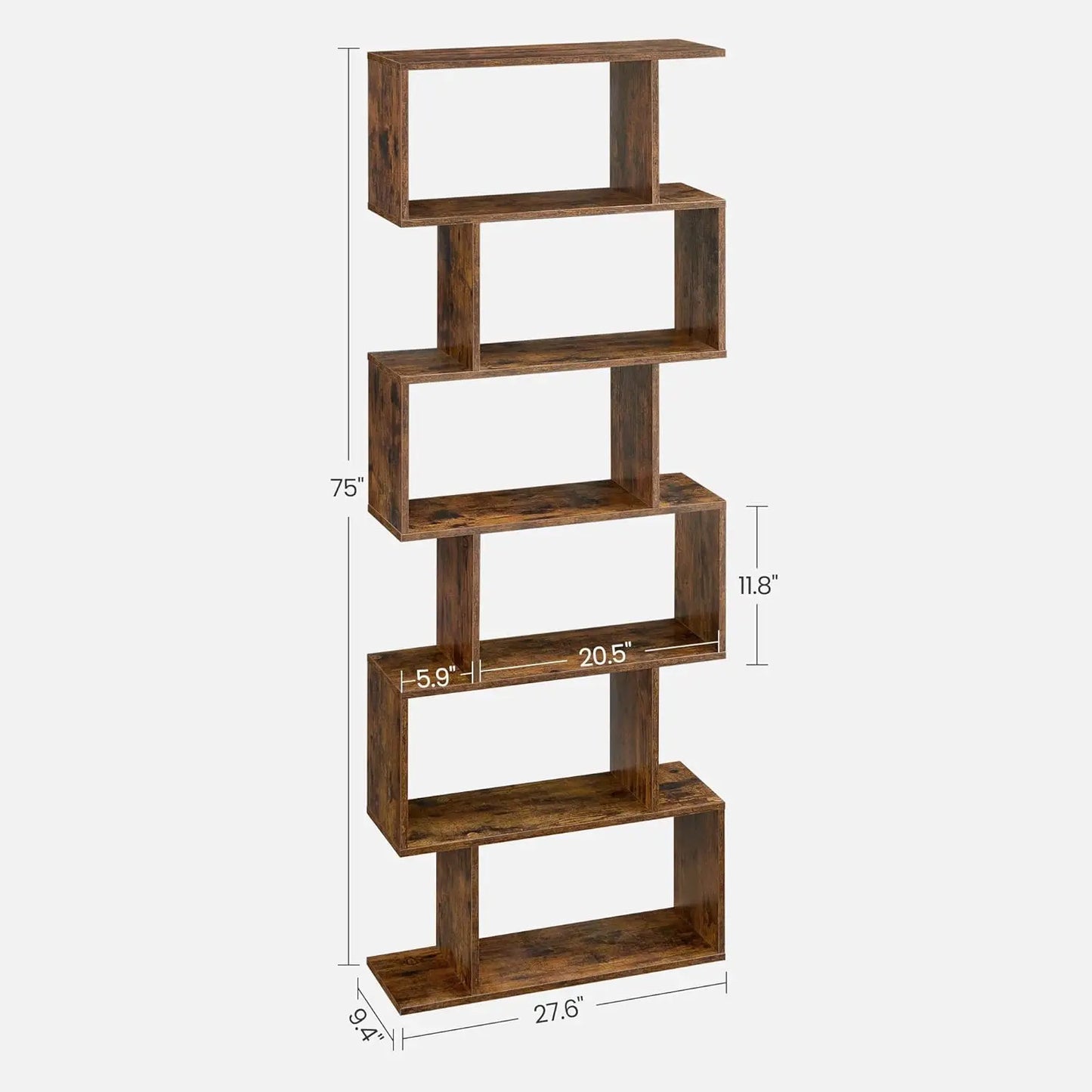 6-Tier Bookcase Tall Display Shelf Freestanding Storage Shelf Room Divider for Home Office