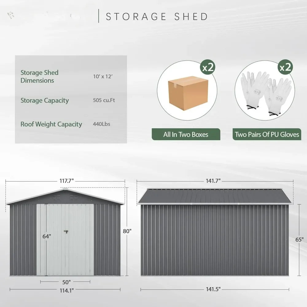 12 X 10 Foot Heavy-Duty Galvanized Steel Storage Shed