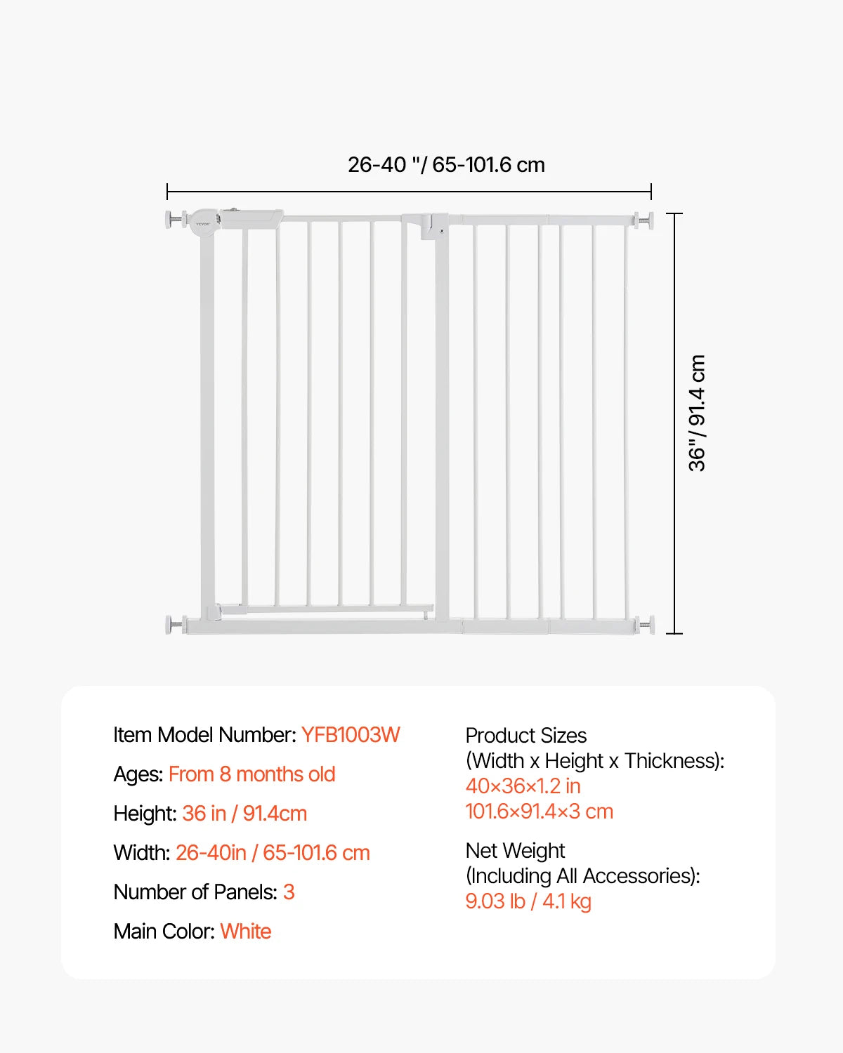 VEVOR Baby Gate 28 30 36 Inch High Walk Thru Pressure Mount