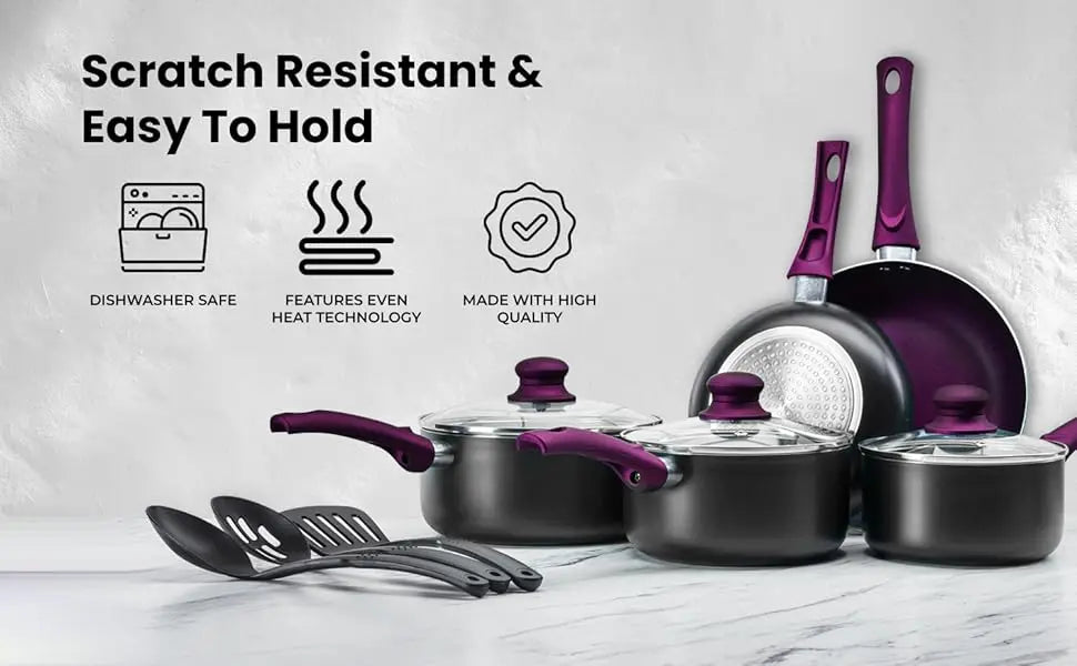 Pots And Pans Set Cookware Nonstick Aluminum 11 Piece Purple