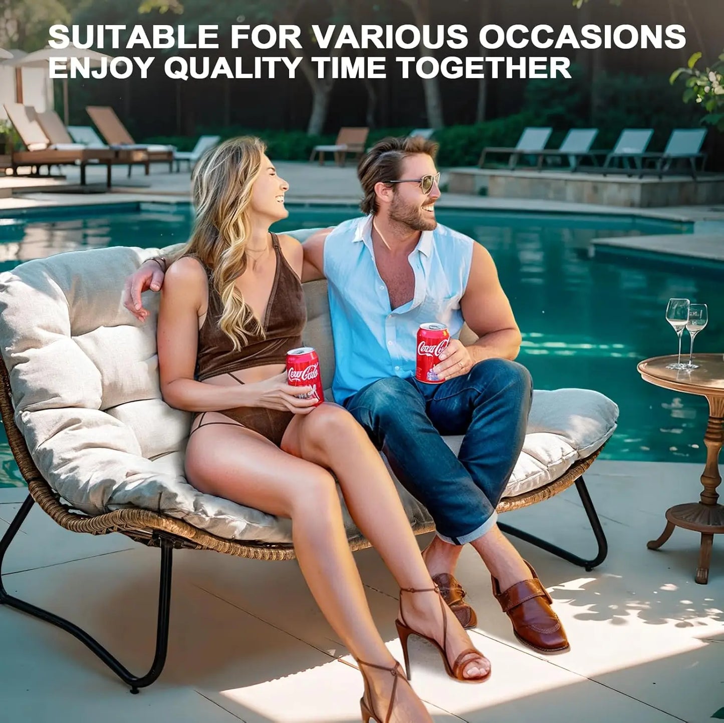 Outdoor Loveseat 2 Seater Couch With Soft Cushion Rattan