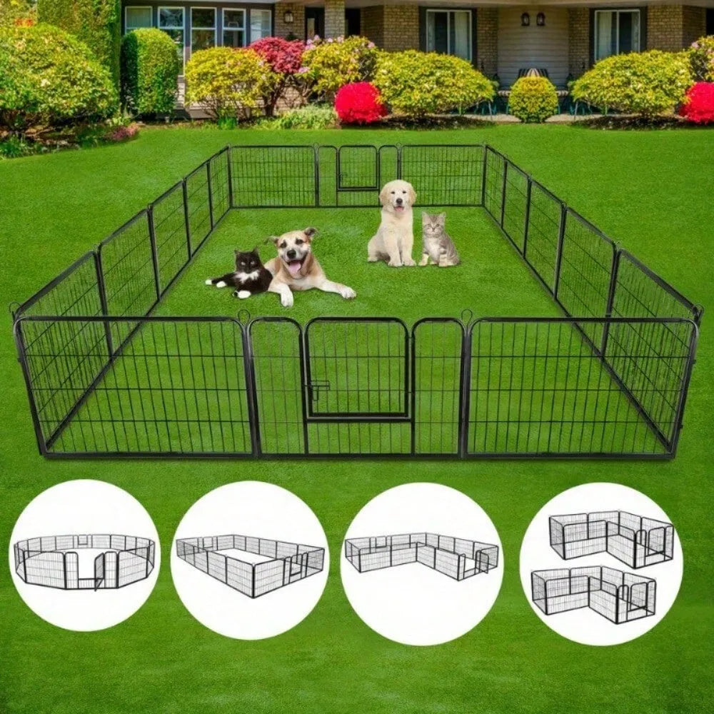 16 Panels Dog Pen Pet Playpen Kennel Fence Indoor Outdoor
