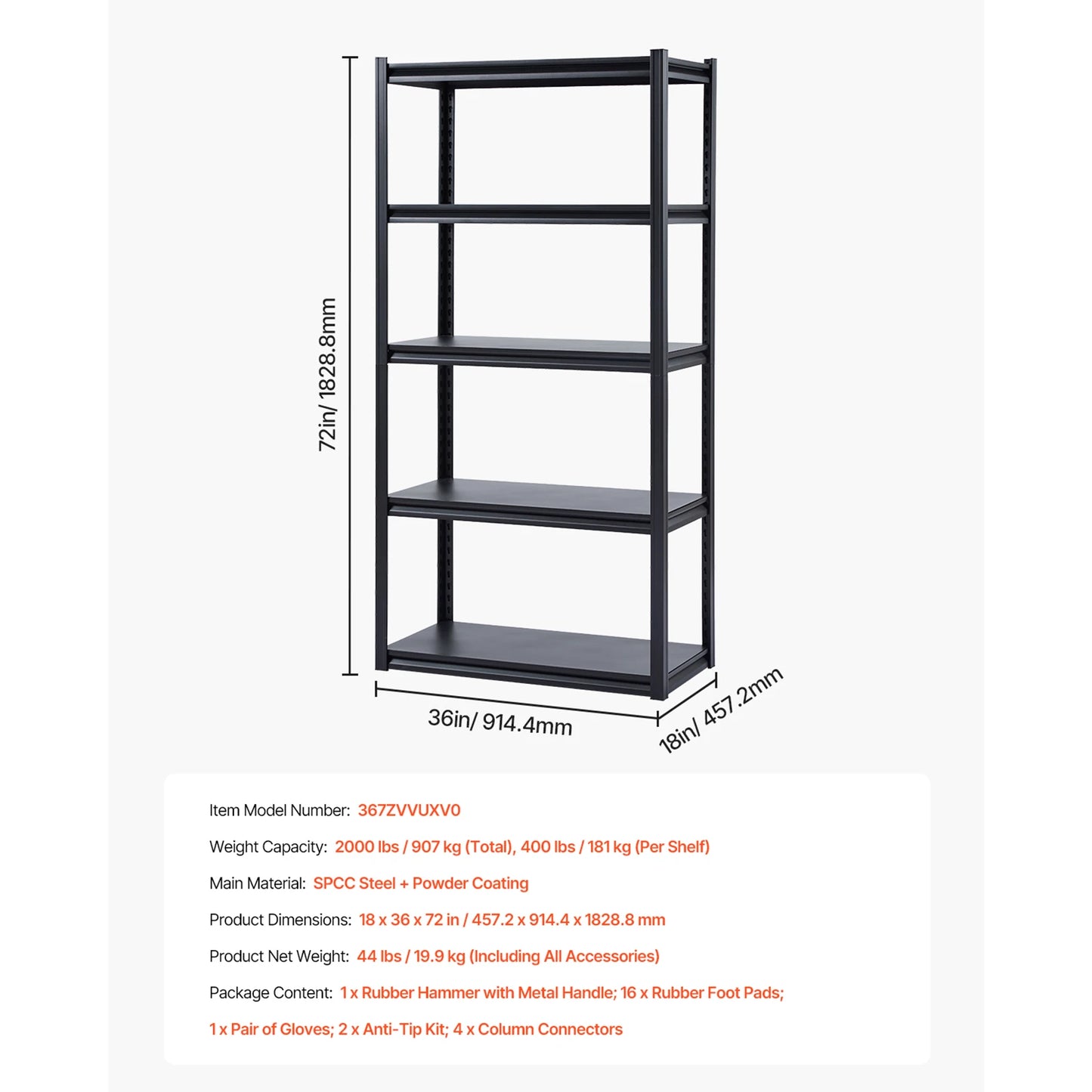 VEVOR 5 Tier Garage Storage Shelves 2000 Lbs Adjustable