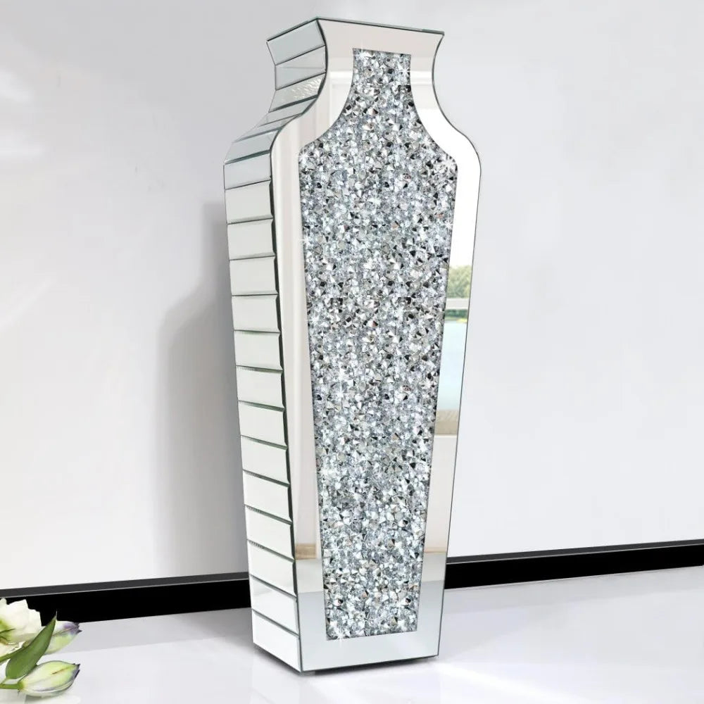 Crystal Silver Floor Vase, Broken Diamond Decorative Mirror