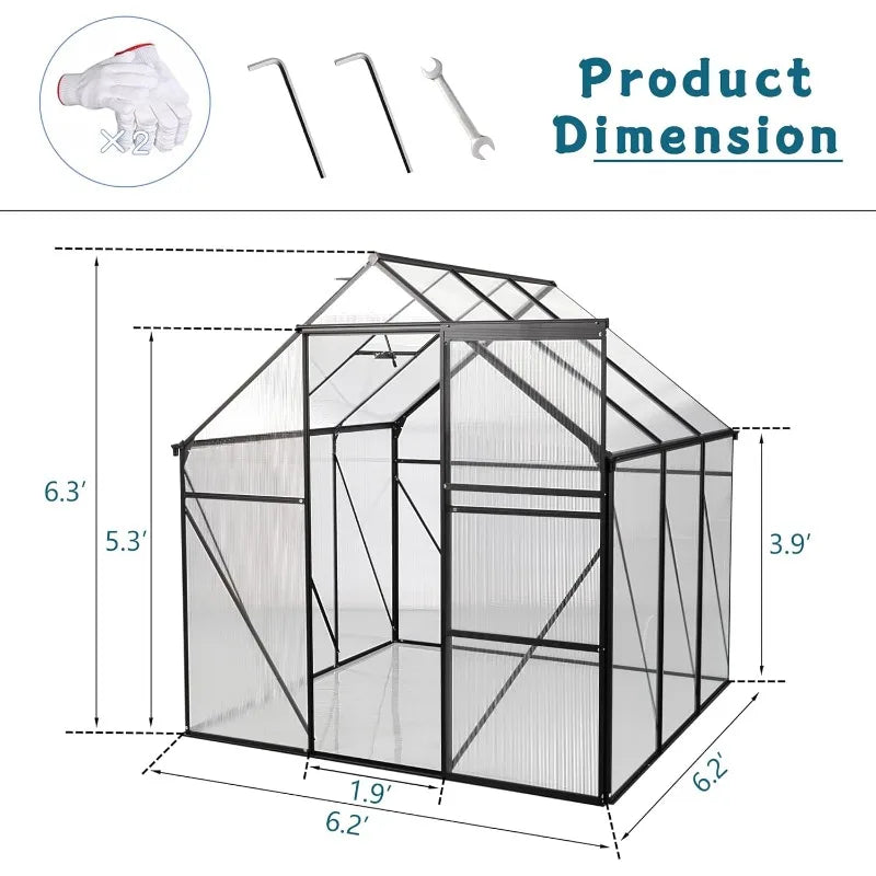 6x6 Ft Polycarbonate Walk In Greenhouse All Season Garden