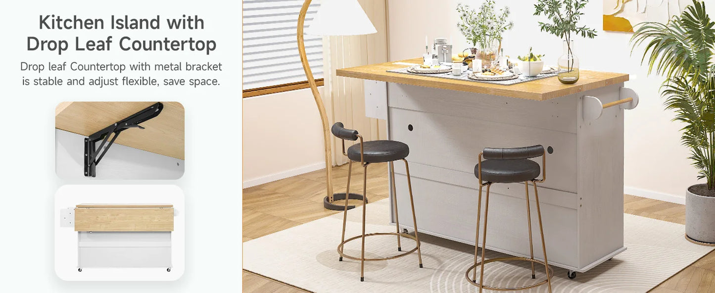 Mobile Kitchen Island With Power Outlet Drop Leaf Towel Rack