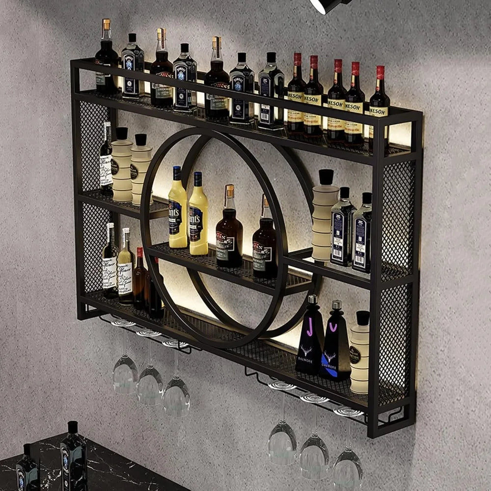 Modern Wine Storage Rack Wall Mounted With LED Light