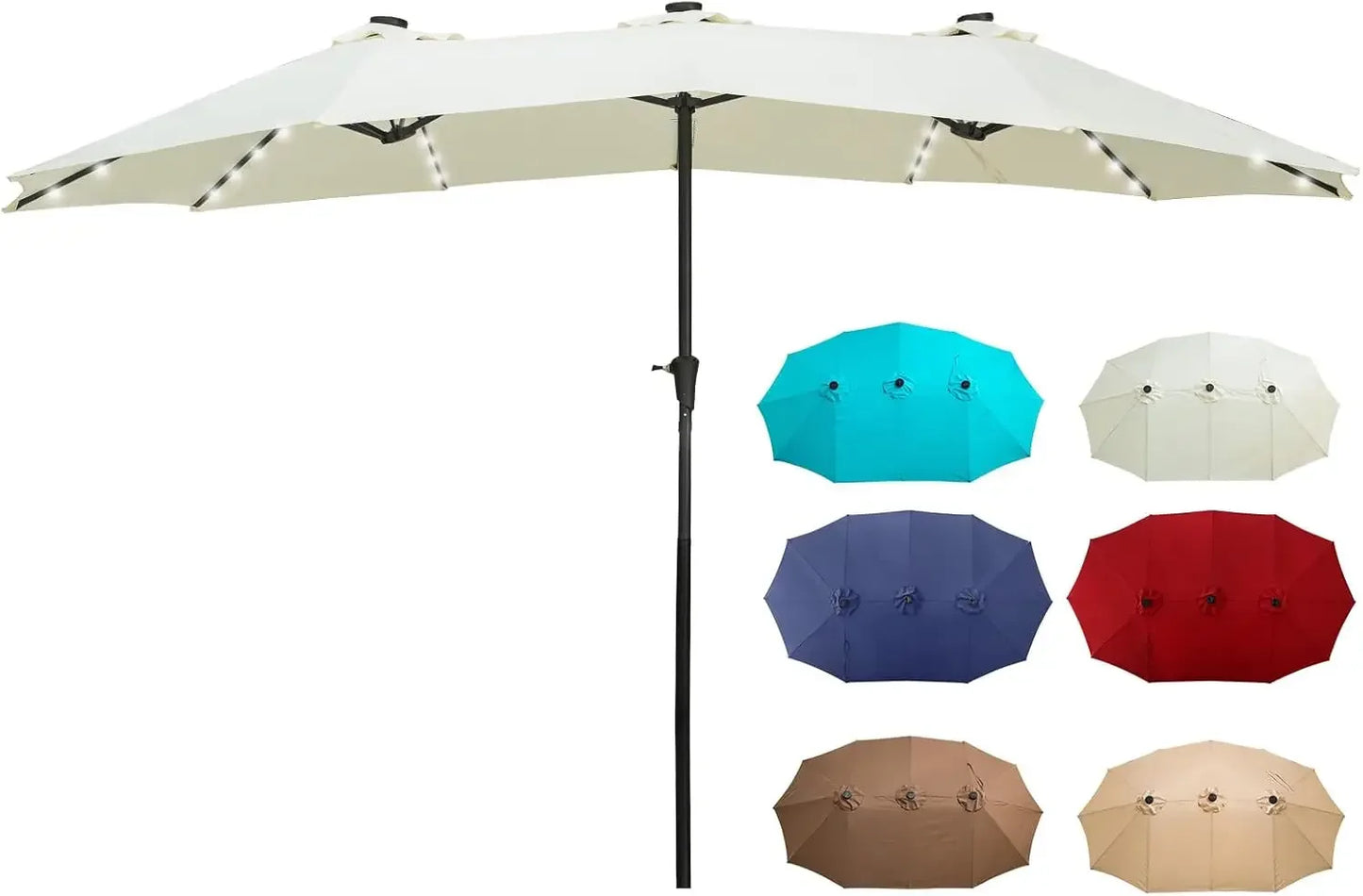 15ft Patio Umbrella With Solar Led Lighted Double-Sided Outdoor Umbrella