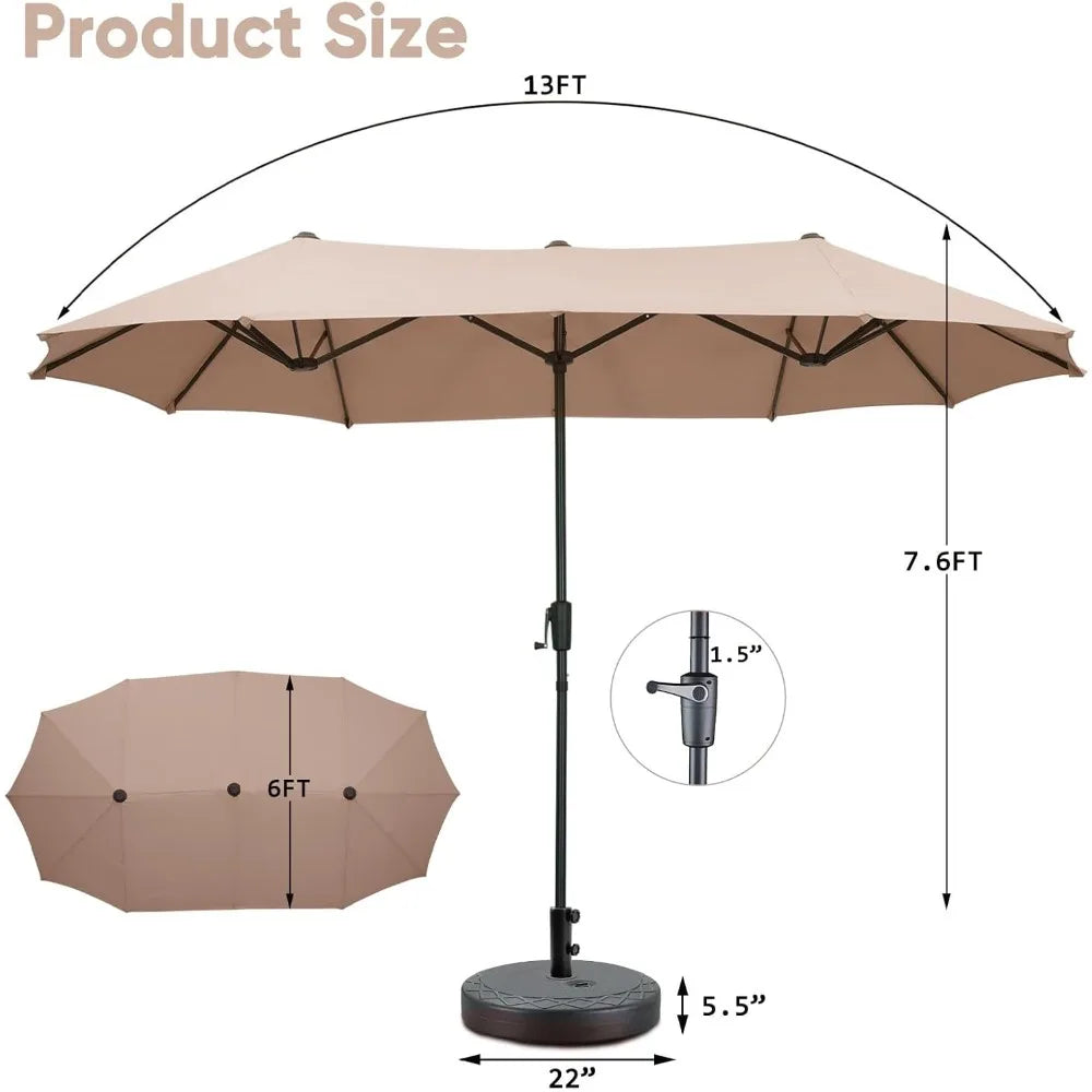 13Ft Large Patio Umbrella with Base Easy Crank for Poolside