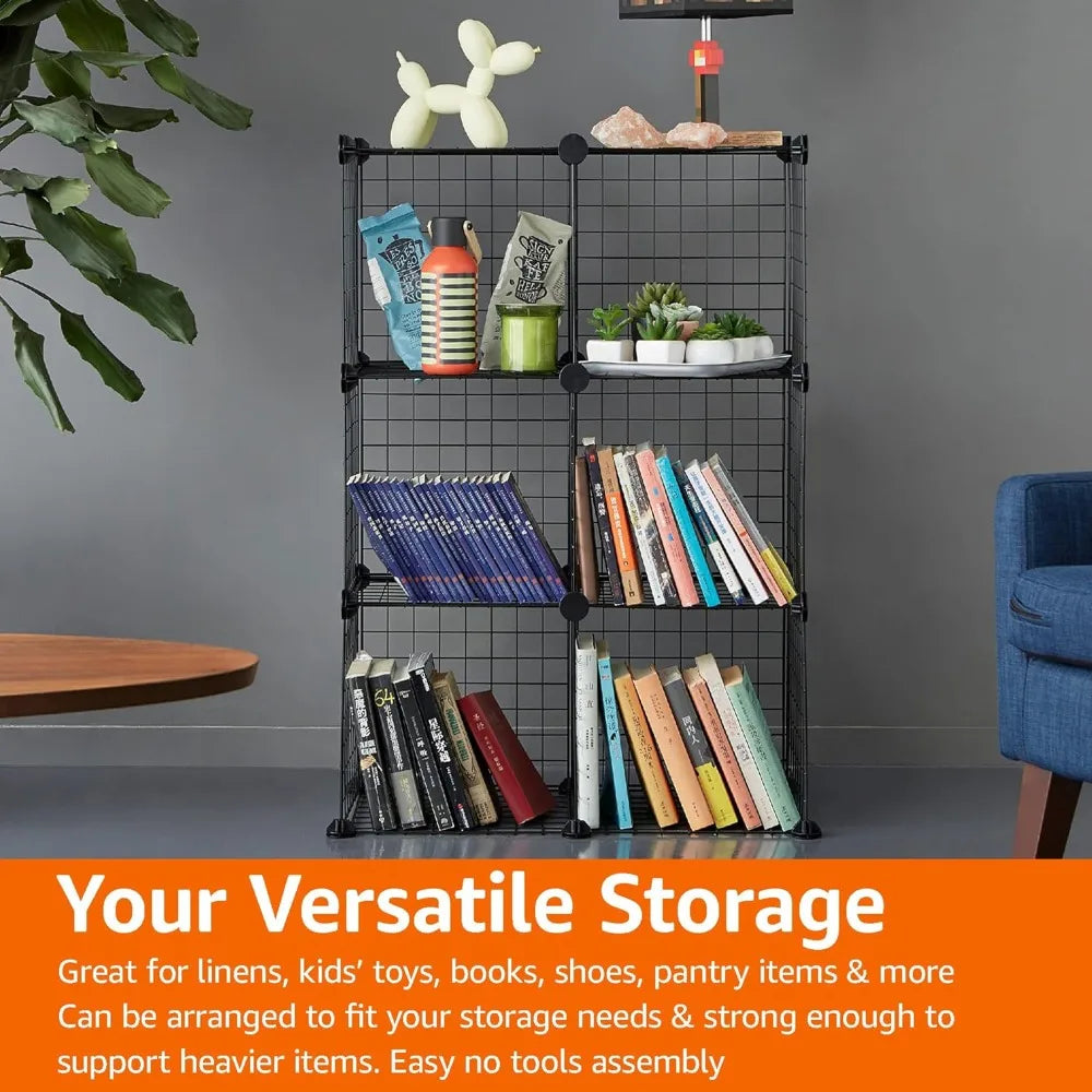 Basics Cube Wire Grid Stackable Storage Shelves 6 Cube Black