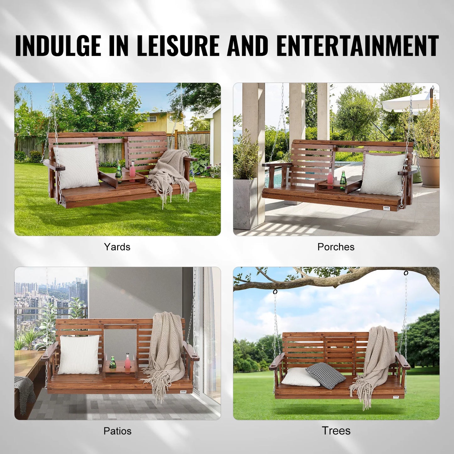 SucceBuy Wooden Porch Swing 5 Ft Patio Bench For Garden