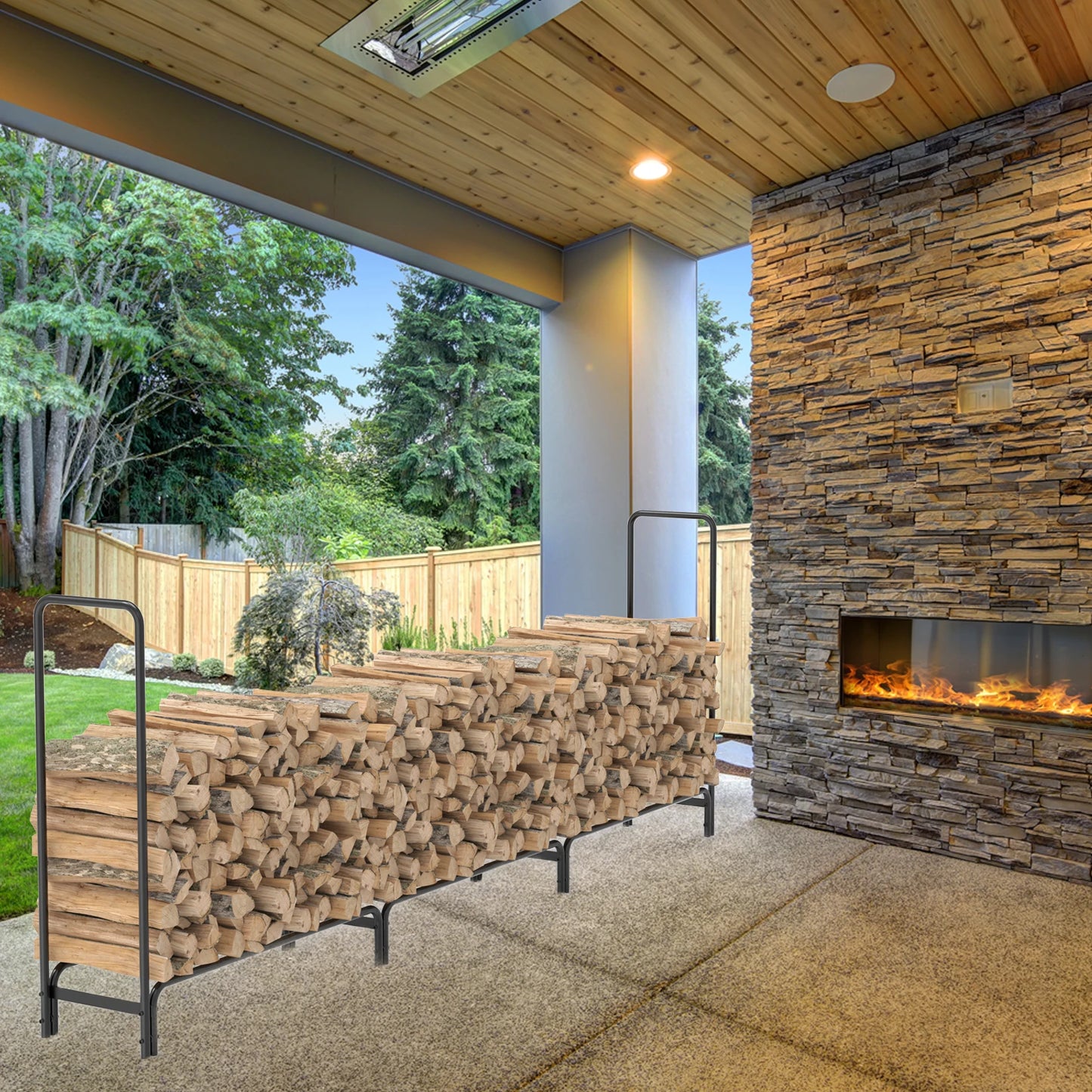 Outdoor Metal Log Rack For Fireplace Heavy Duty Storage