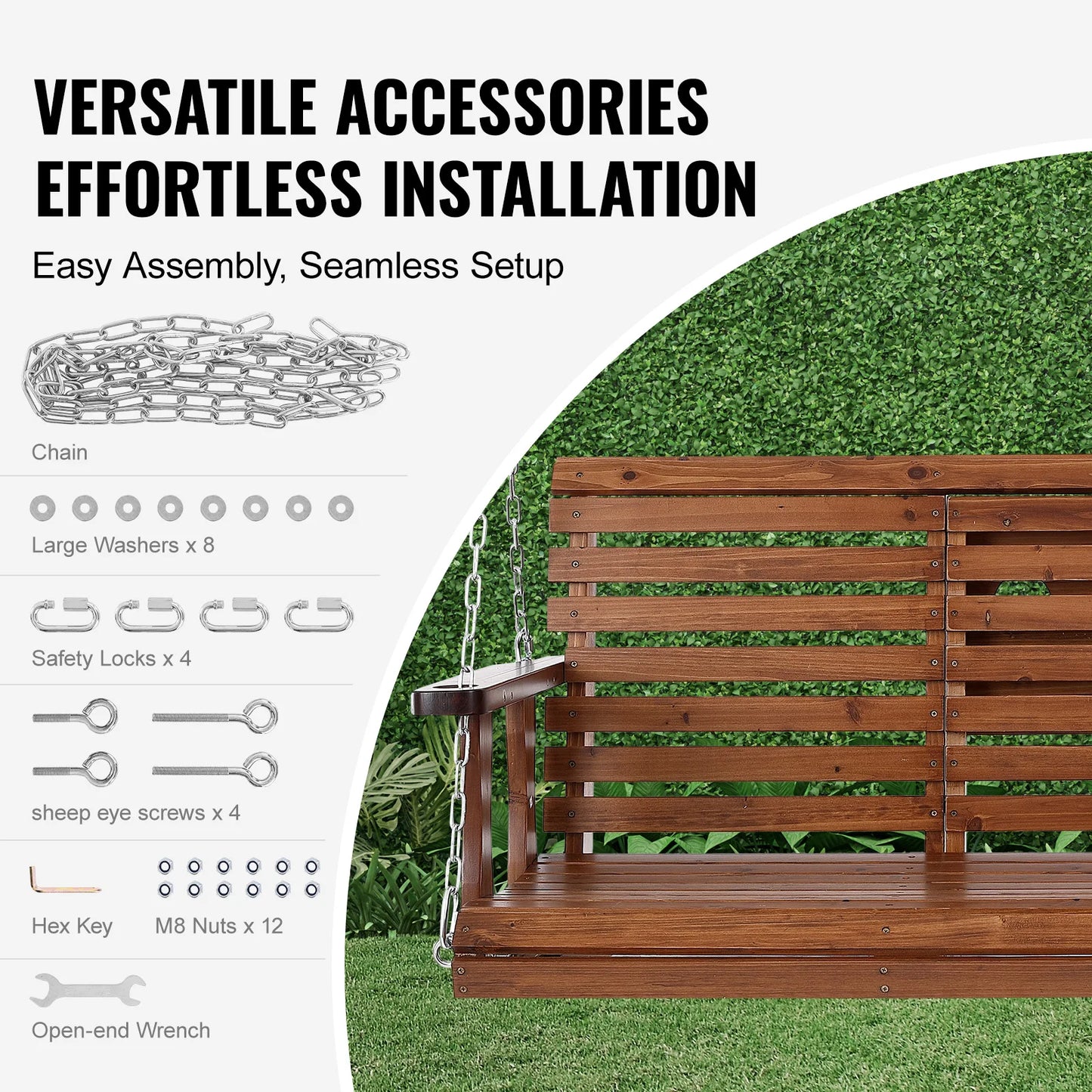 SucceBuy Cedar Wood Porch Swing 5 Ft Patio Bench 880 Lbs