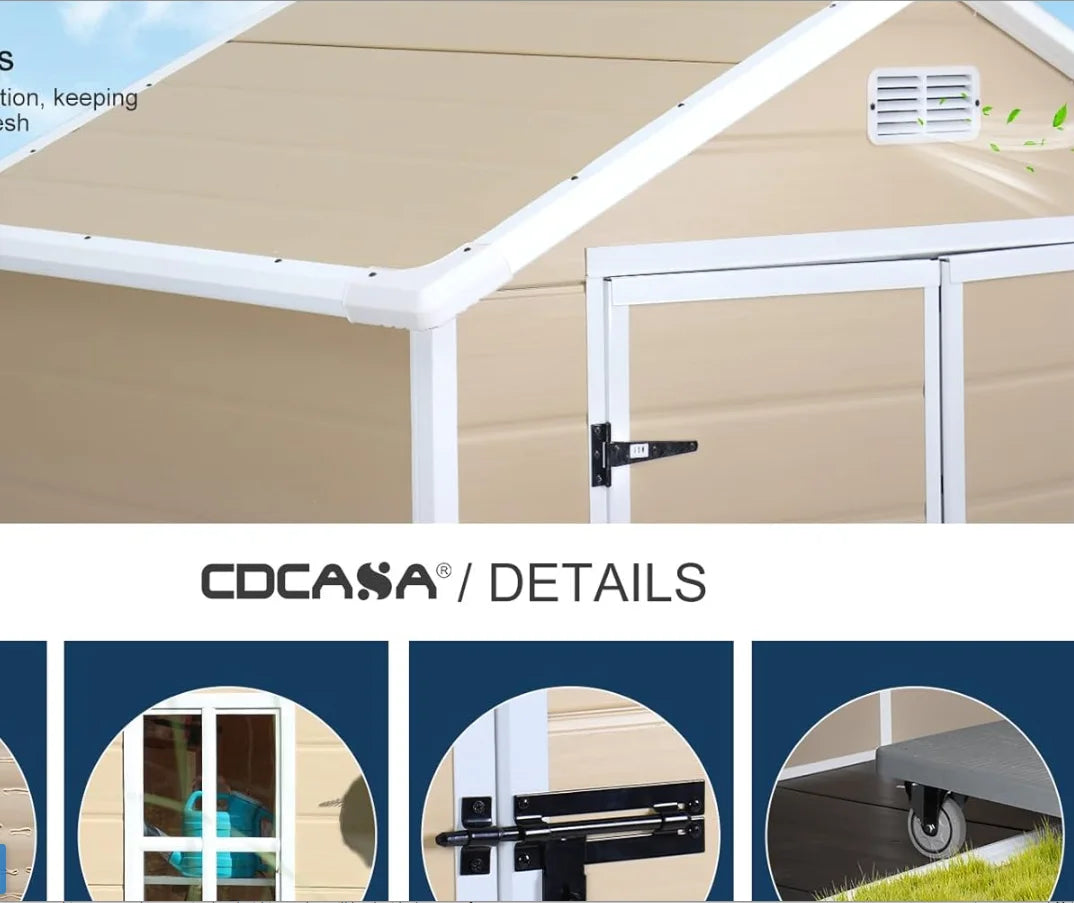 6x3 FT Storage Shed, Waterproof Resin Outdoor Tool Shed