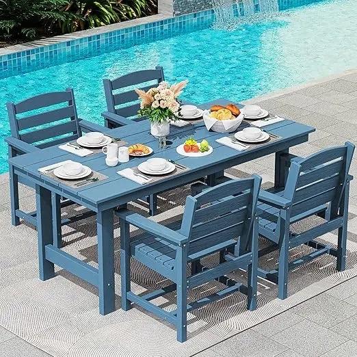Patio Table Set, Outdoor HDPE Dining Furniture with Umbrella Hole, 5-Piece Dining Chair Set
