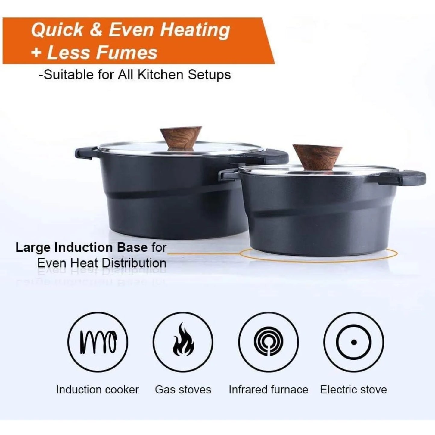 Cast Aluminum Pots and Pans Set Non Stick - 12Pcs Induction Cookware Set