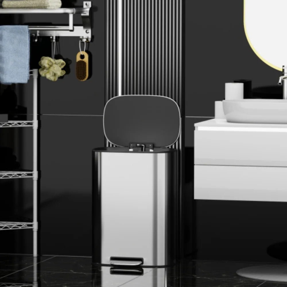 13 Gallon 50L Kitchen Foot Pedal Operated Soft Close Trash Can Stainless Steel Ellipse Bustbin S