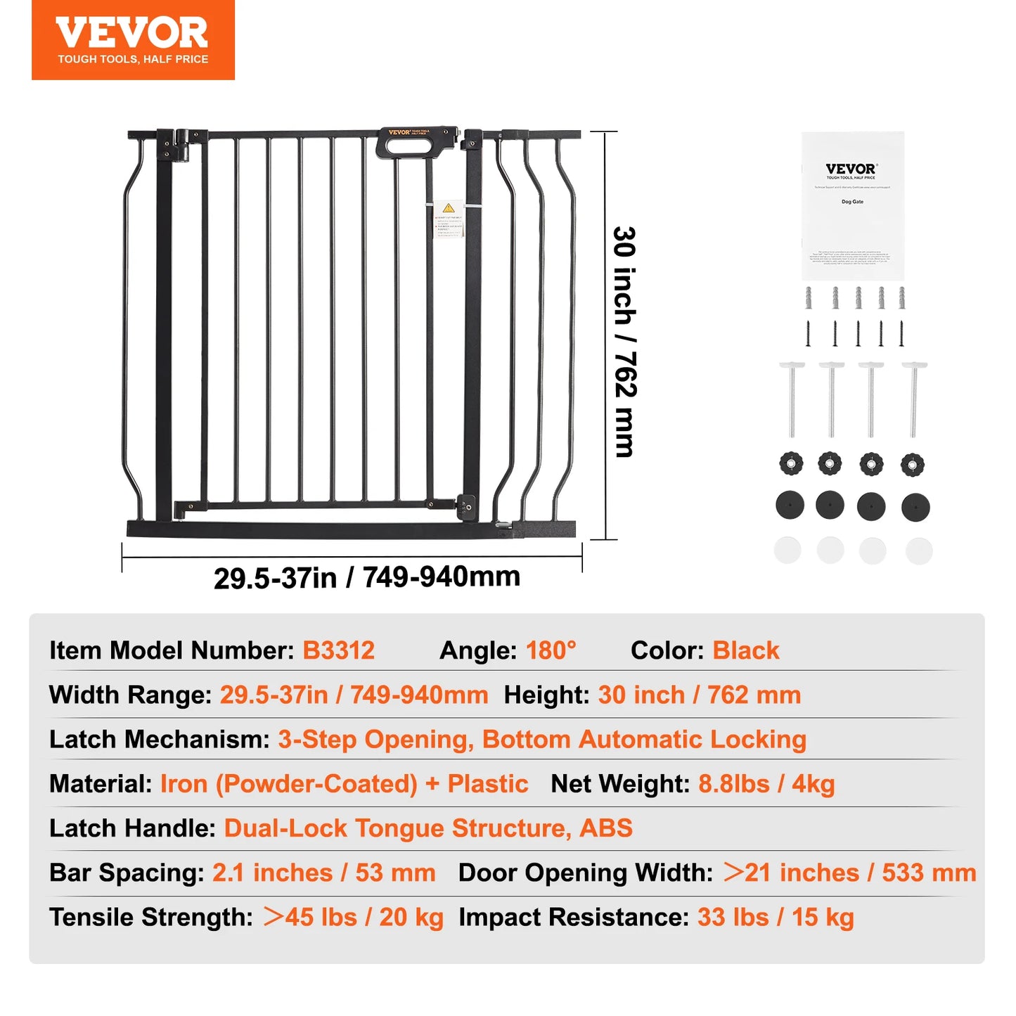 VEVOR Baby Gate 28 30 36 Inch High Walk Thru Pressure Mount