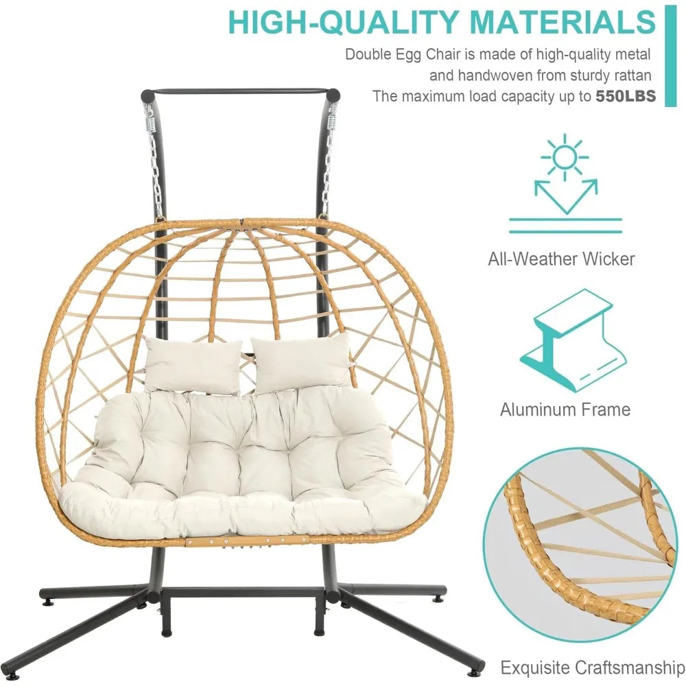 Double Egg Swing Chair with Stand for 2 Person Comfort
