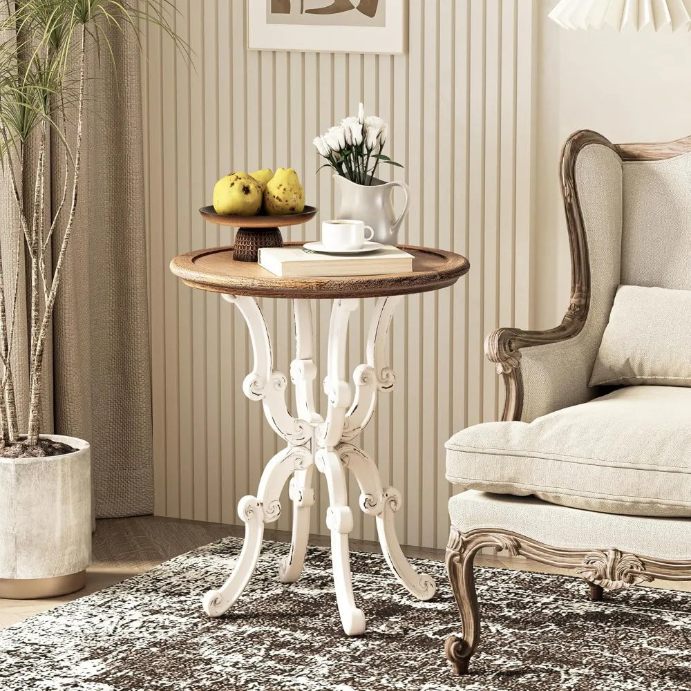Rustic Accent End Table, Farmhouse Side Table with Natural Top