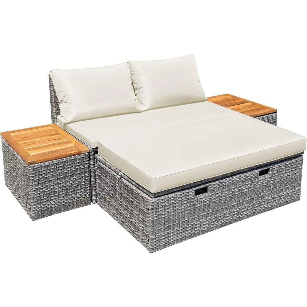 Outdoor Daybed Set Multifunctional Patio Day Bed Rattan