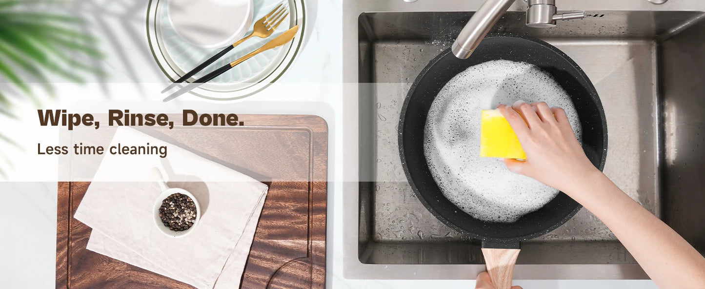 Black Granite Nonstick Pots and Pans Set Induction Nontoxic