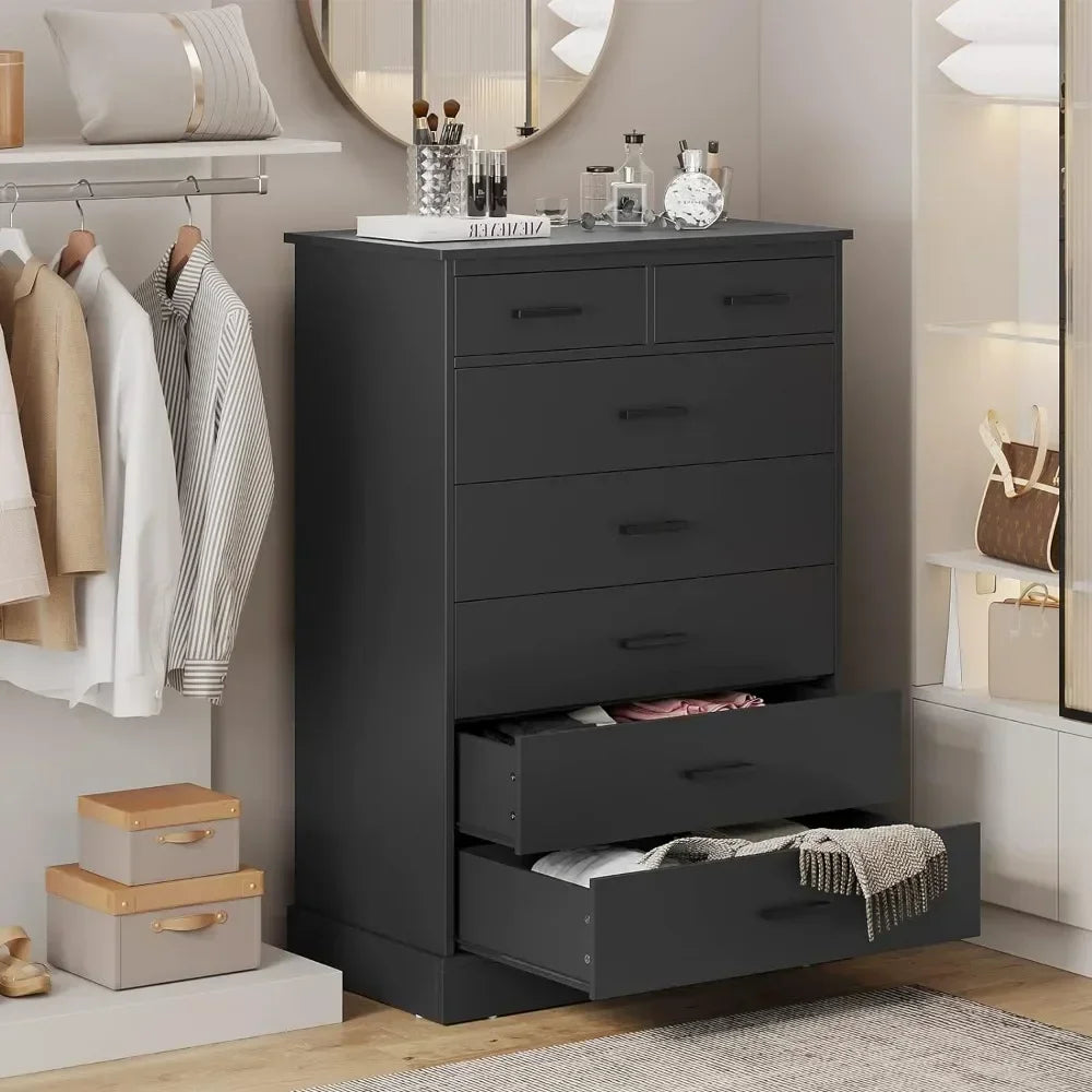 Black Dresser for Bedroom, Tall 7 Drawer Storage Cabinet