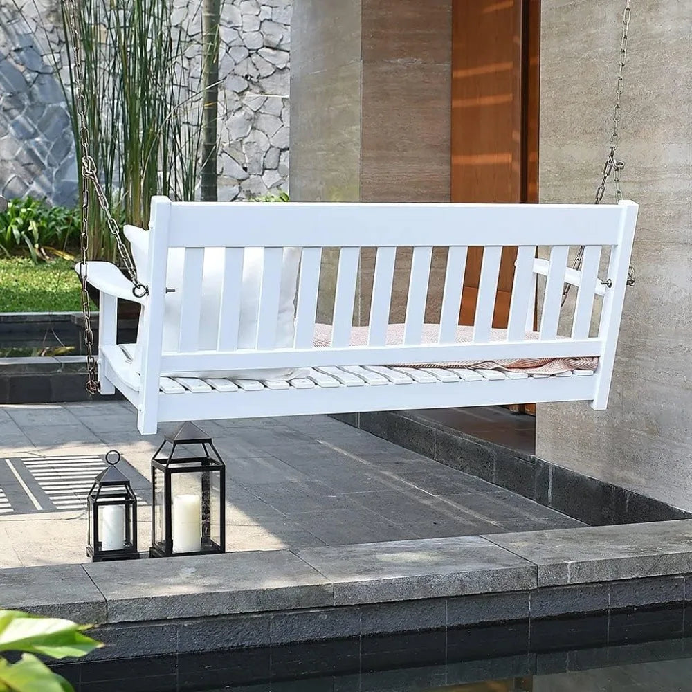Wood Porch Swing White Outdoor Weather Resistant Bench